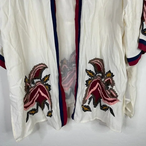 Elevenses Anthropologie Kimono Jacket Embroidered Floral Boho Festival One Size - Picture 5 of 15